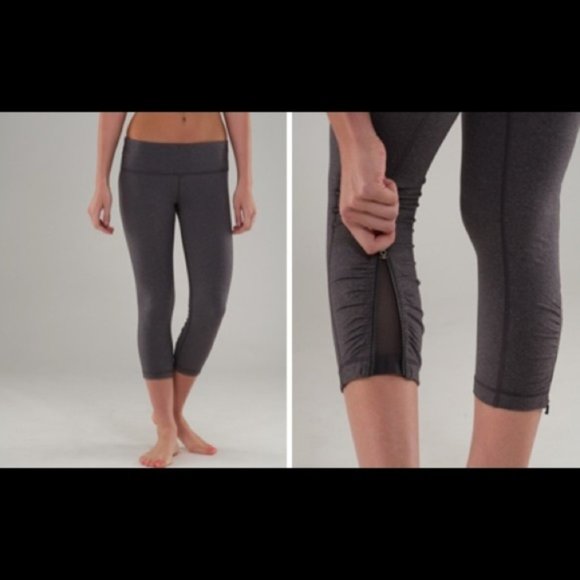 Lululemon Cardio Kick Crop Heathered Coal Gray Leggings sz 8 EUC - Picture 1 of 11